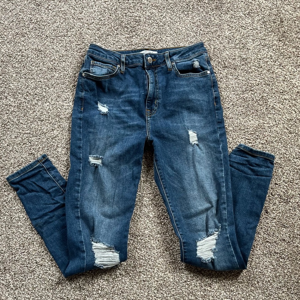 Forever 21 High Rise Distressed Skinny Jeans